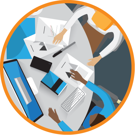 Working on a smartphone and computer graphic