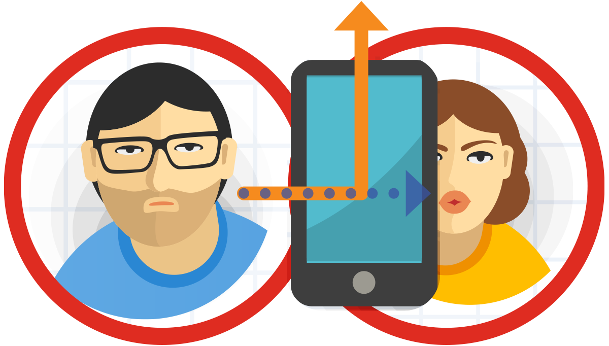 Mobile phone disrupting the connection between two people graphic