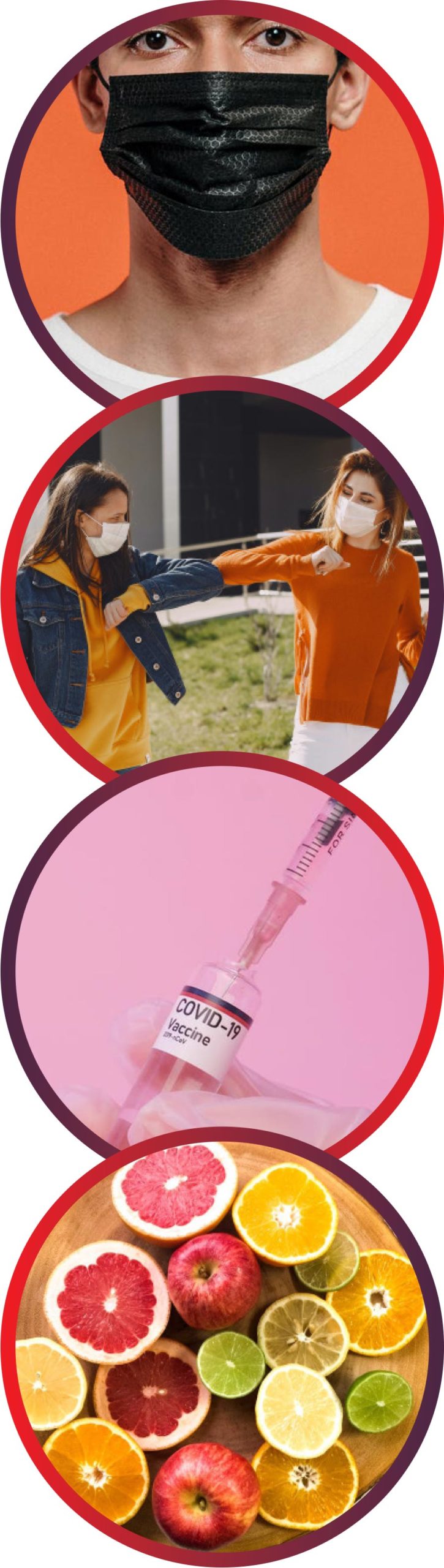 circular health icons circular health icons of masks, social distancing, fruit, and vaccines