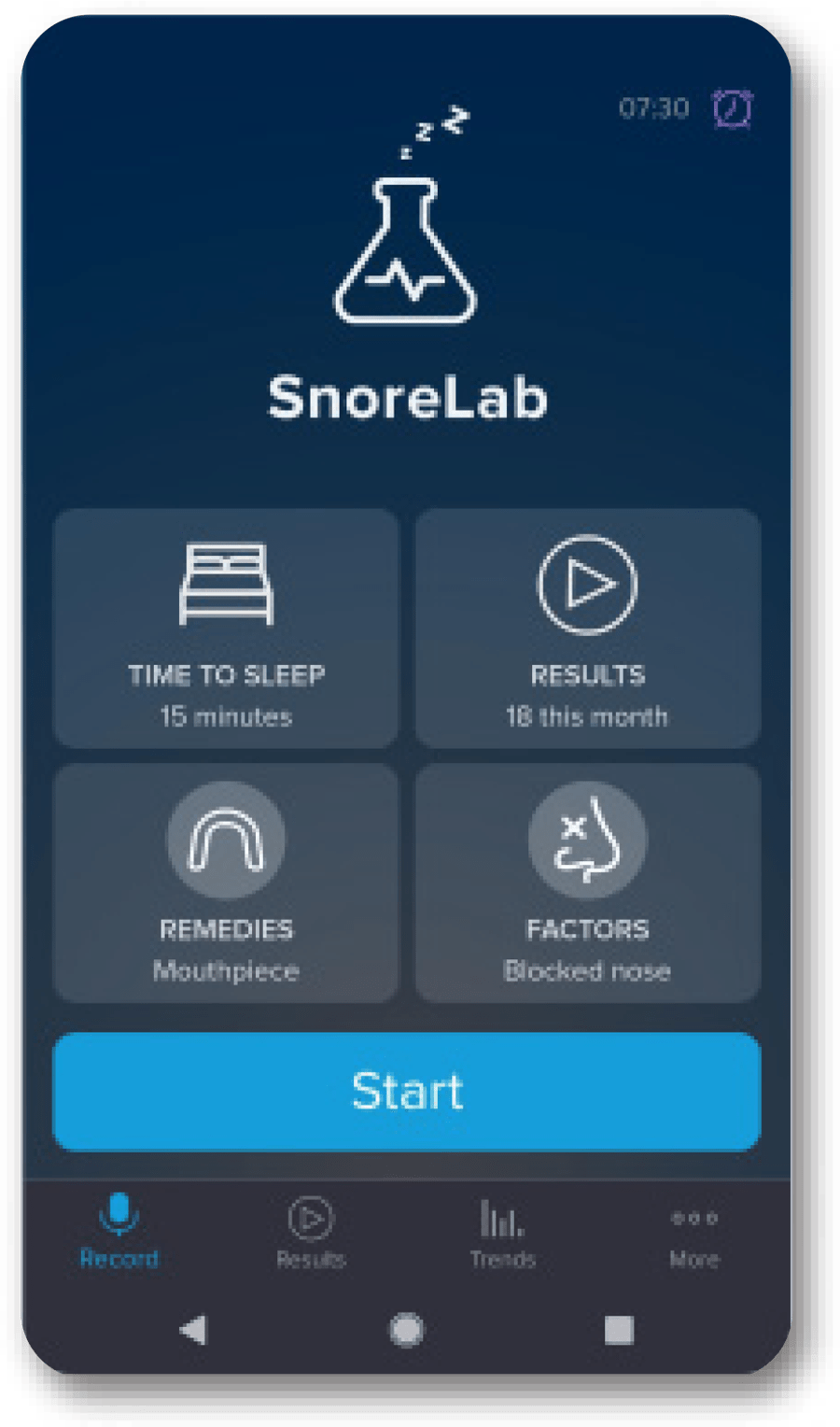screenshot of SnoreLab mobile interface