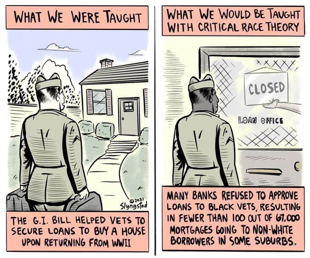 comic illustrating the GI bill in relation to race