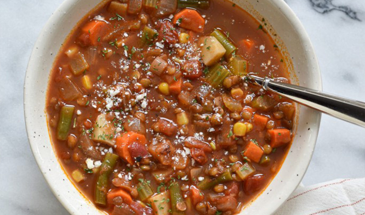 close-up of lentil soup