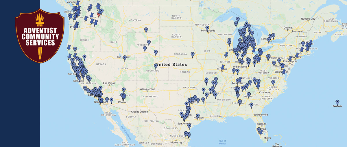 map of Adventist Community Services in the United States