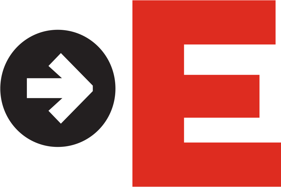 letter e with black arrow