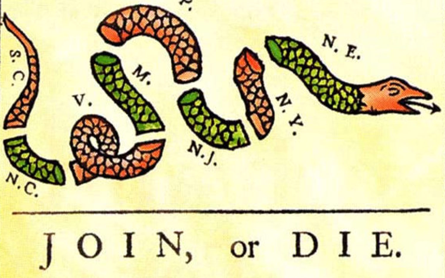 close up of the "Join or Die" flag