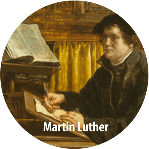 Martin Luther Martin Luther painted sitting at a desk writing with a quill