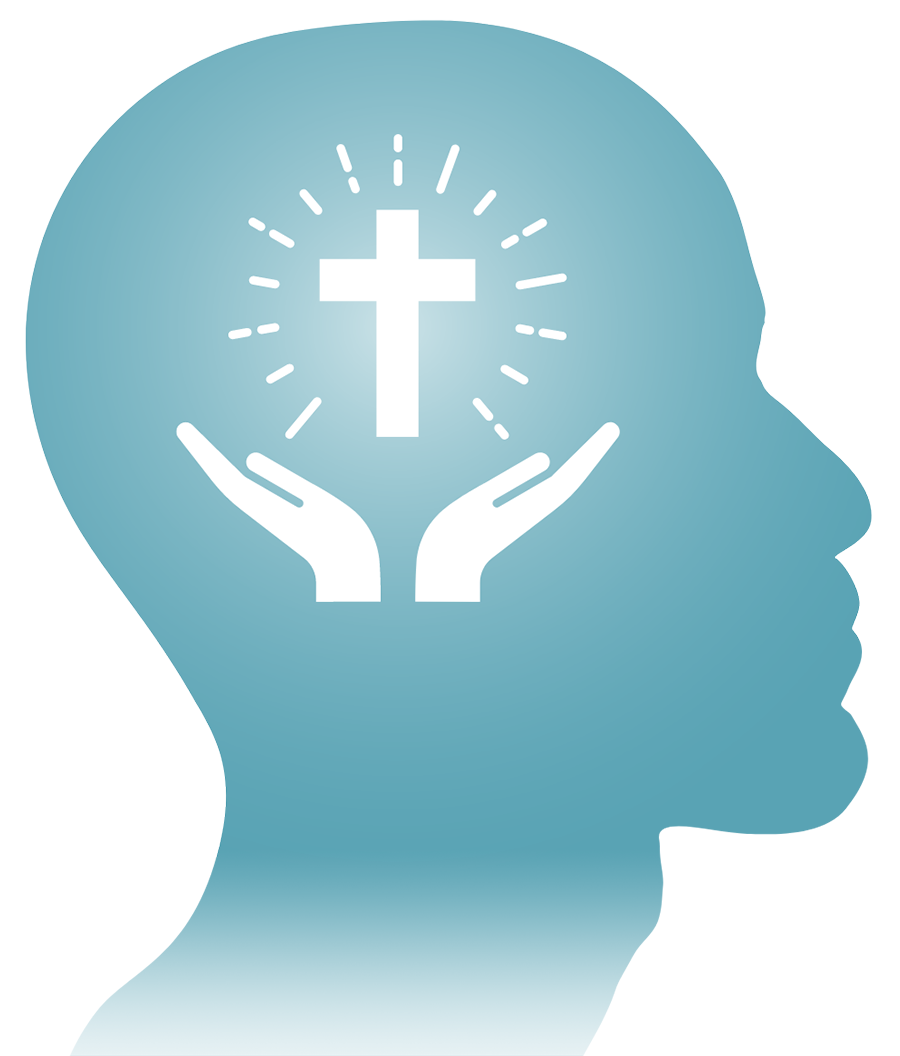 Spiritual logo within a traced silhouette of a person's mind/brain area