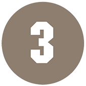 Circular brown icon with a white number three numeral inside