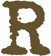Uppercase letter R dropcap in brown