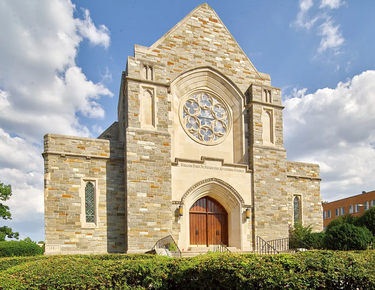 Front of a small brick church