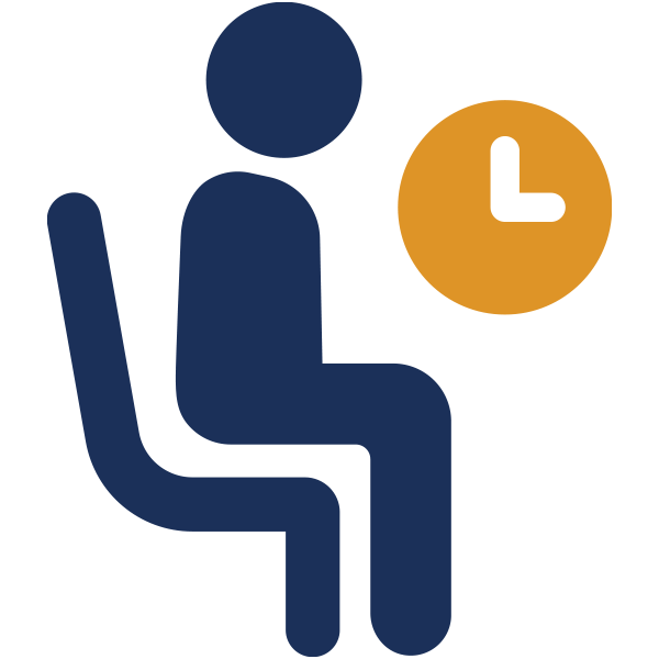 figure sitting in a chair beside a clock graphic