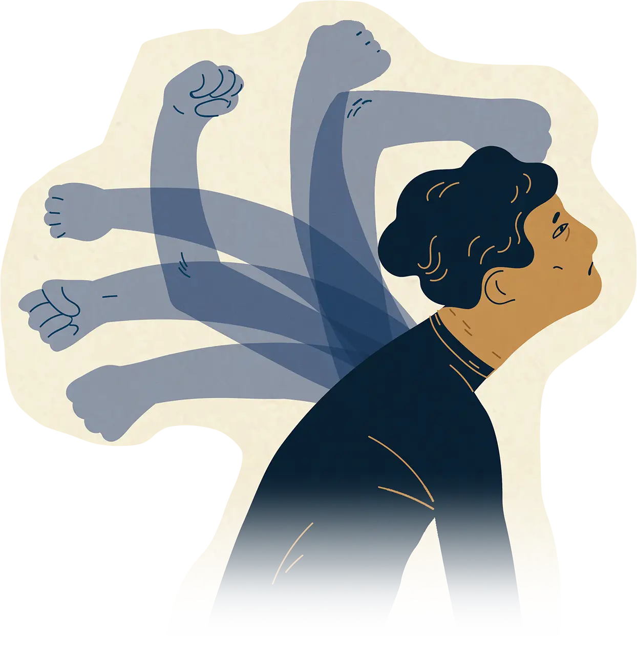 Abstract illustration of profile view with someone swinging arm