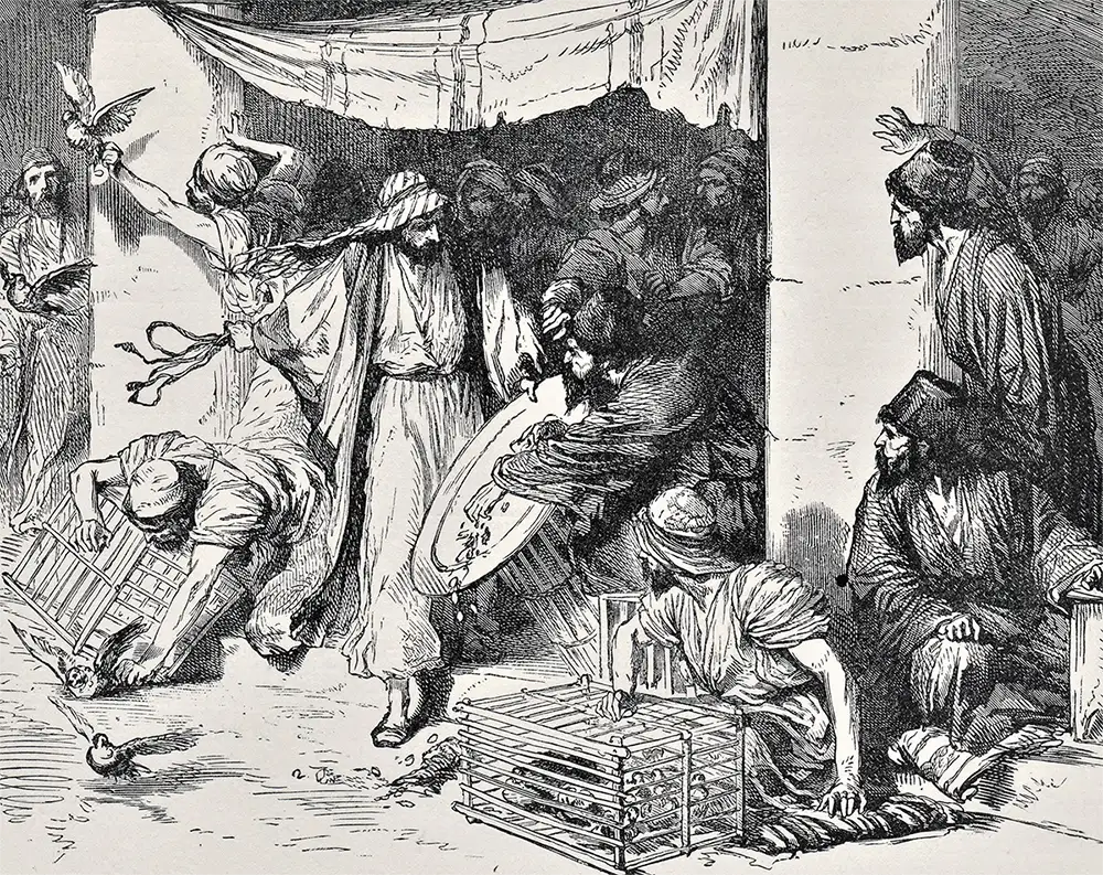 Illustration of Jesus cleansing the temple