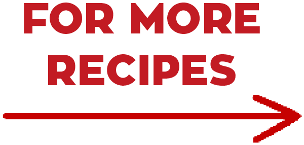 For More Recipes typographic red heading in all uppercase form followed by a red straight arrow to the right underneath the heading