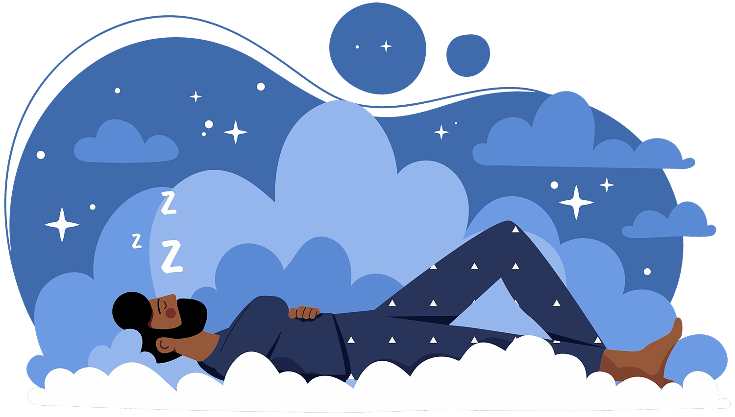 illustration of man sleeping on clouds