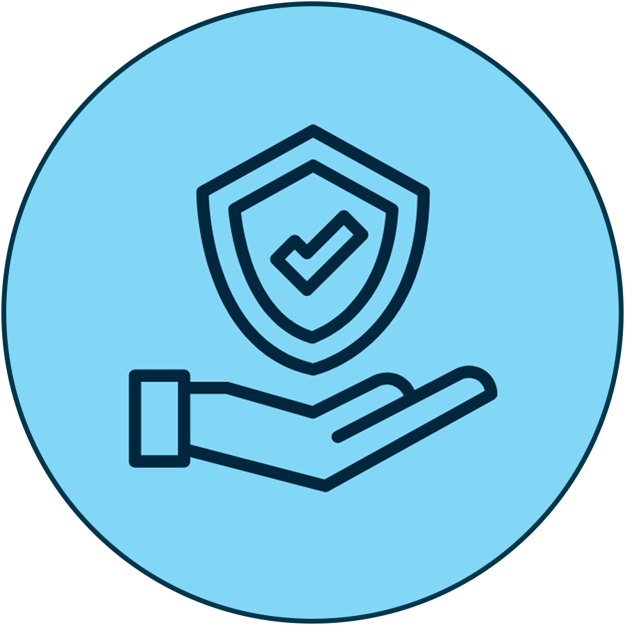 line illustration of a hand with a check marked shield floating just above