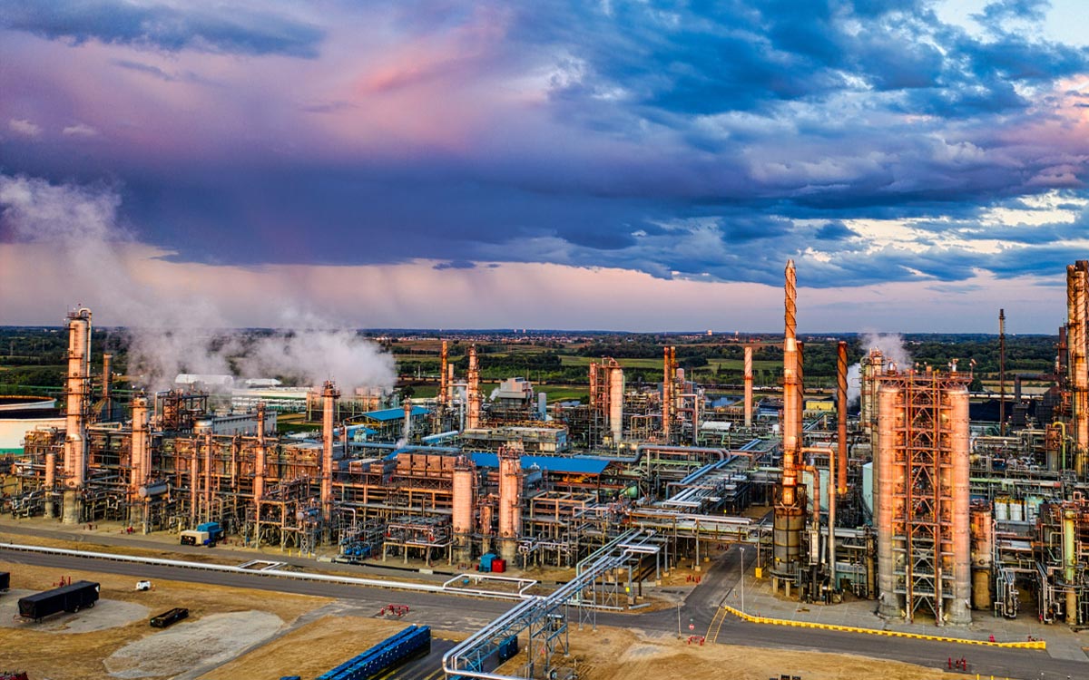 wide drone view of an industrial plant