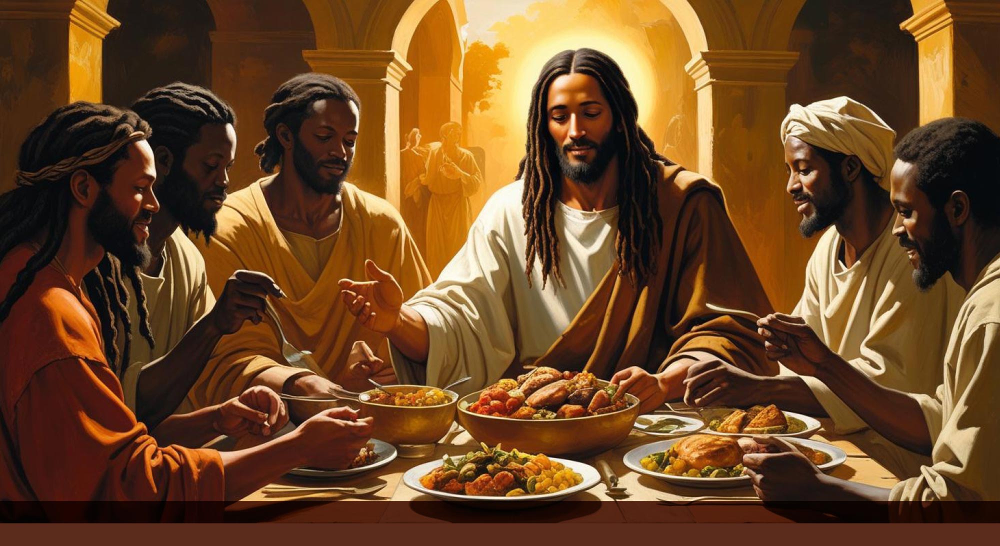Jesus at table eating with others