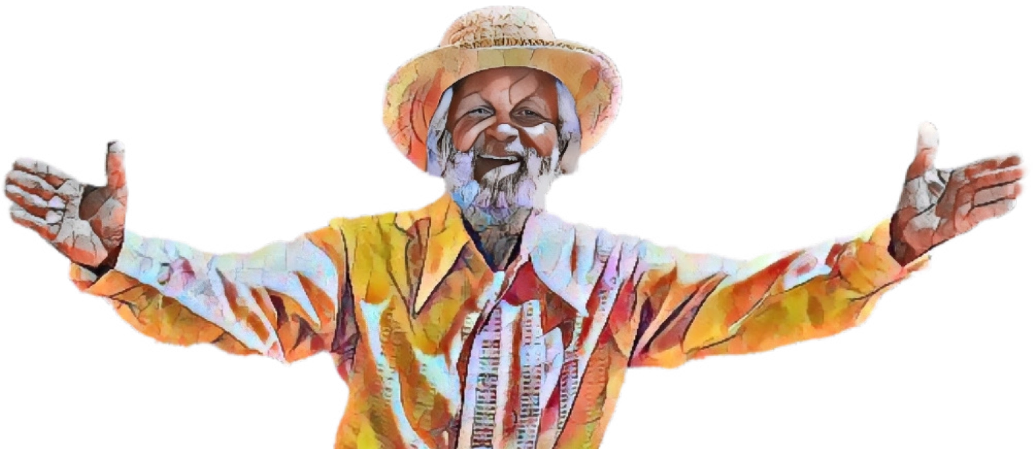 illustration of Johnny Barnes smiling while holding his arms open
