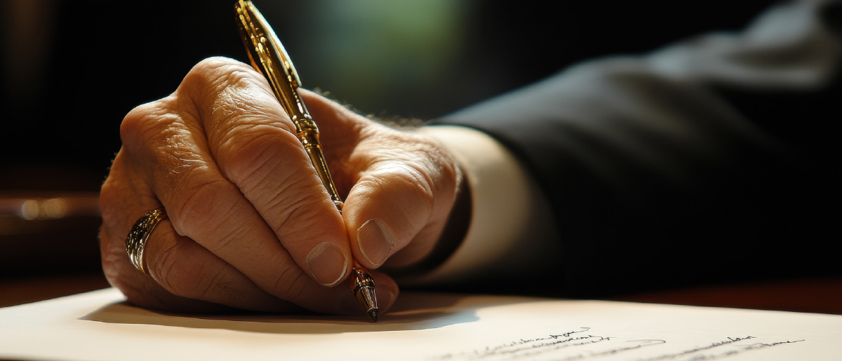 closeup of hand holding pen and writing 