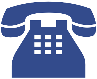 A simple, dark blue digital vector illustration graphic of a retro vintage landline telephone with a nine-button keypad and a coiled handset