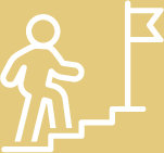 digital outline of person going up stairs with a flag at the top