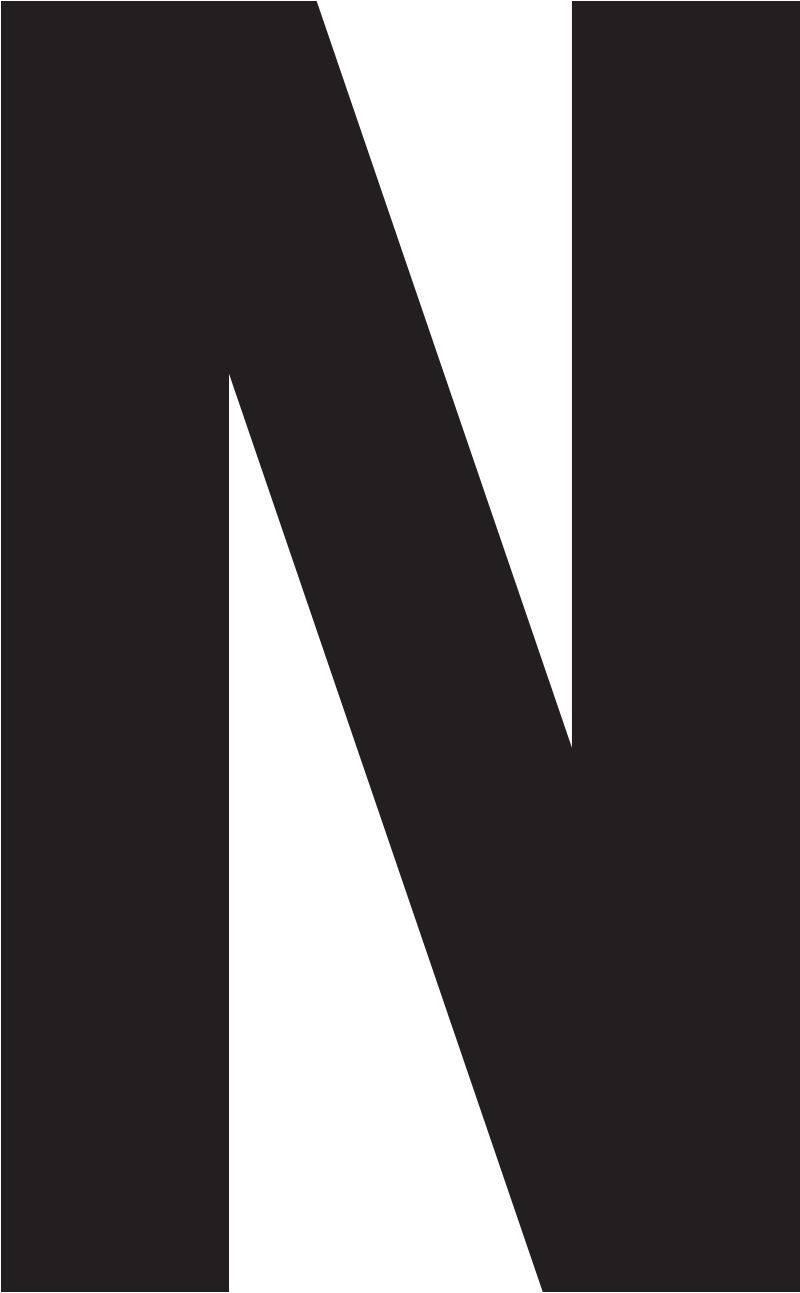 Uppercase letter N dropcap in black