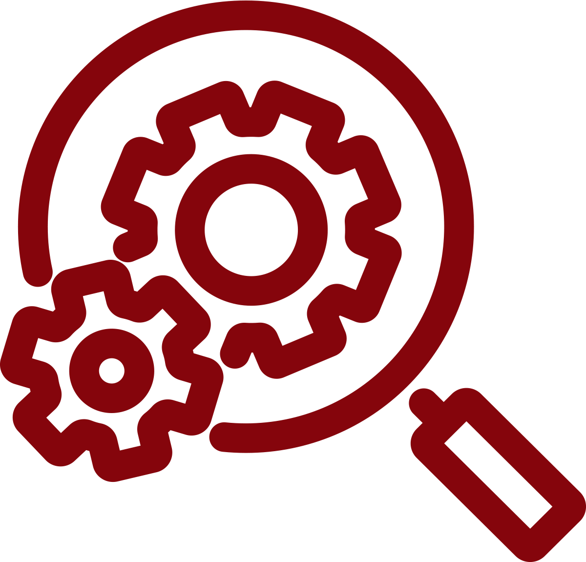 digital outline of magnify glass with gears