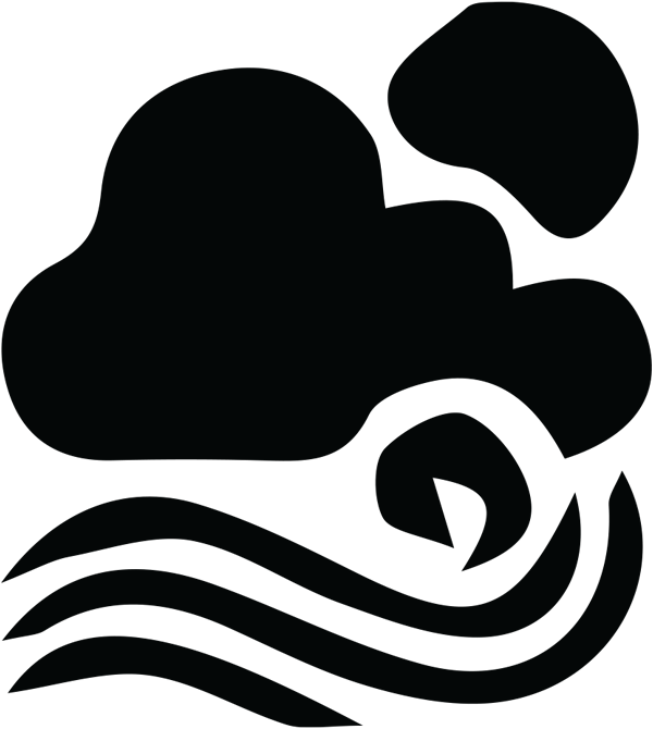 Black silhouette icon on a gray background showing a sun peeking from behind a cloud above three wavy lines.