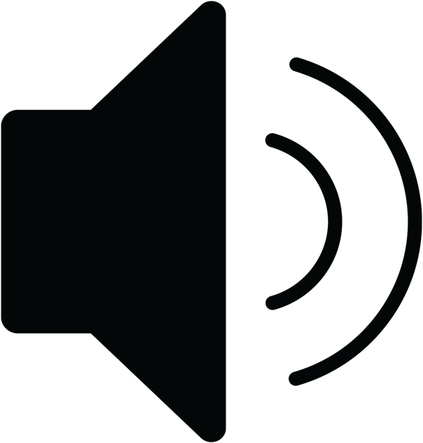 Black speaker icon on a yellow background with two curved lines indicating sound waves.