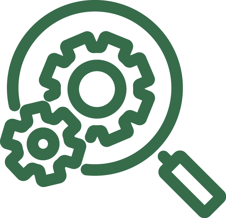 digital outline of magnify glass with gears