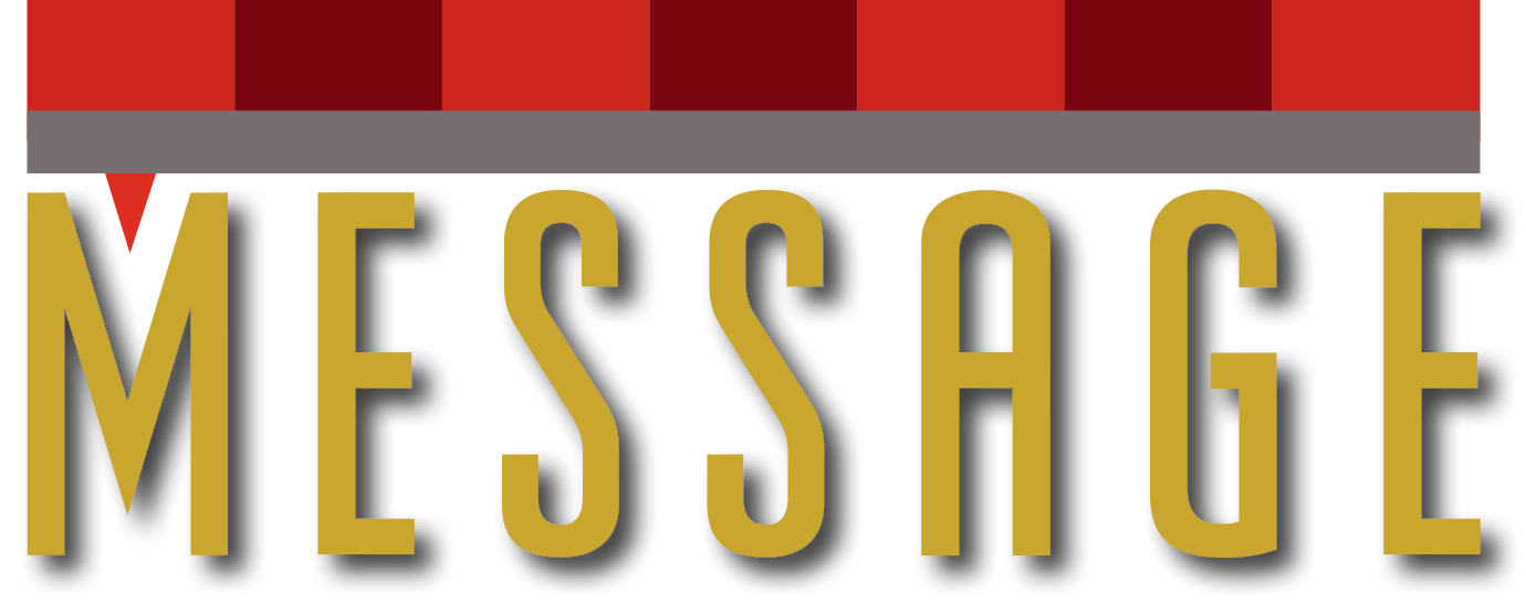 Message magazine masthead in gold block letters beneath a red striped header.