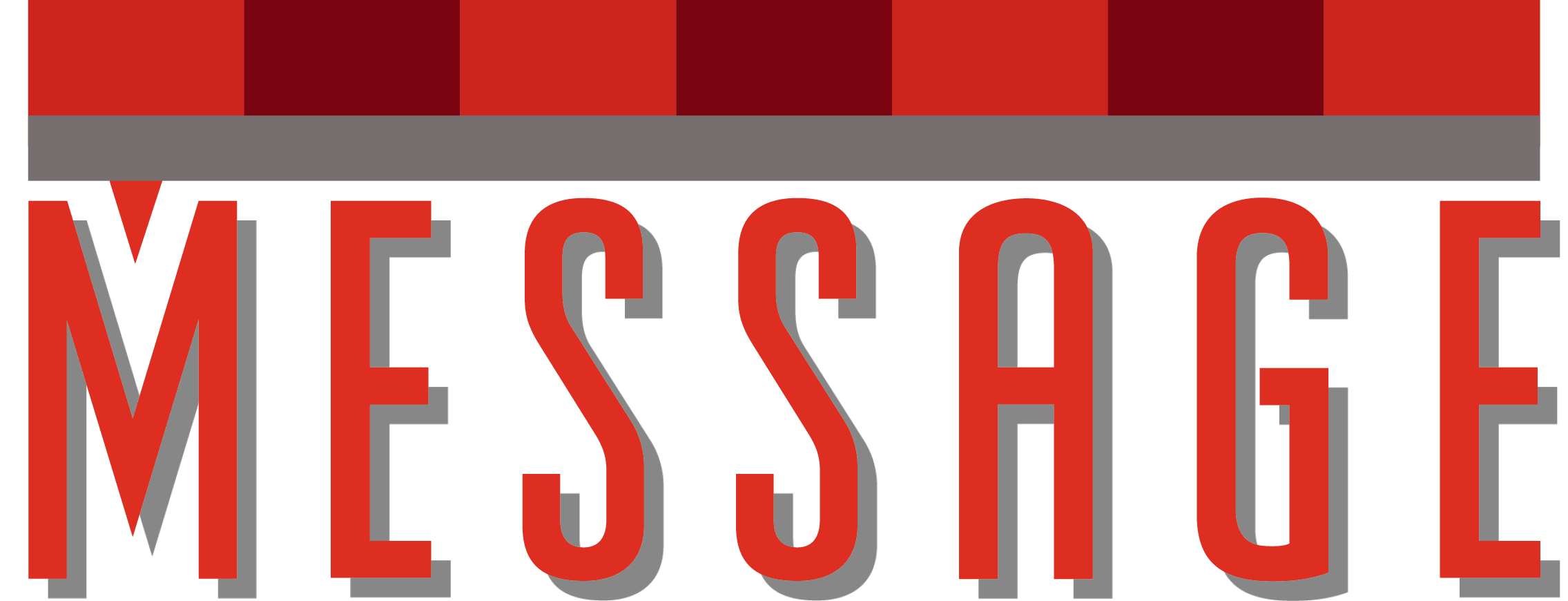 Message magazine logo in red with striped header.